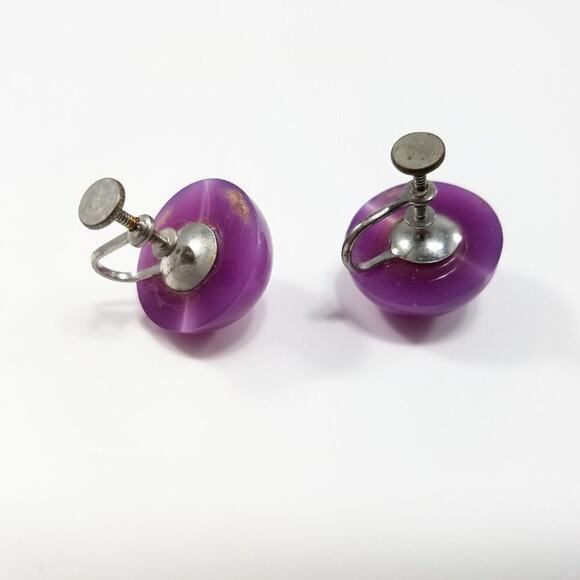 Vintage Purple MoonGlow Lucite Screwback Earrings, 5/8 Inch - Picture 6 of 10